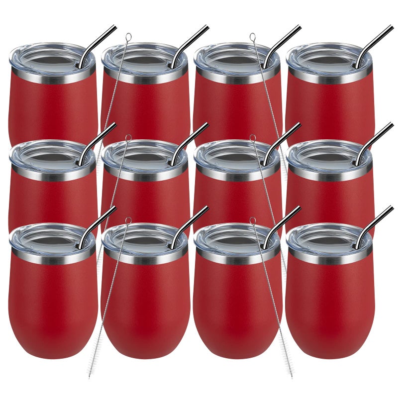 MEWAY 12oz/12 Pack Wine Tumbler Glasses with Lid -Double Wall Vacuum Stainless Steel Travel Tumbler Mug,Stemless Insulated Wine Cup for,Coffee,Cocktails,Gifts (Red,Set of 12) - Image 1